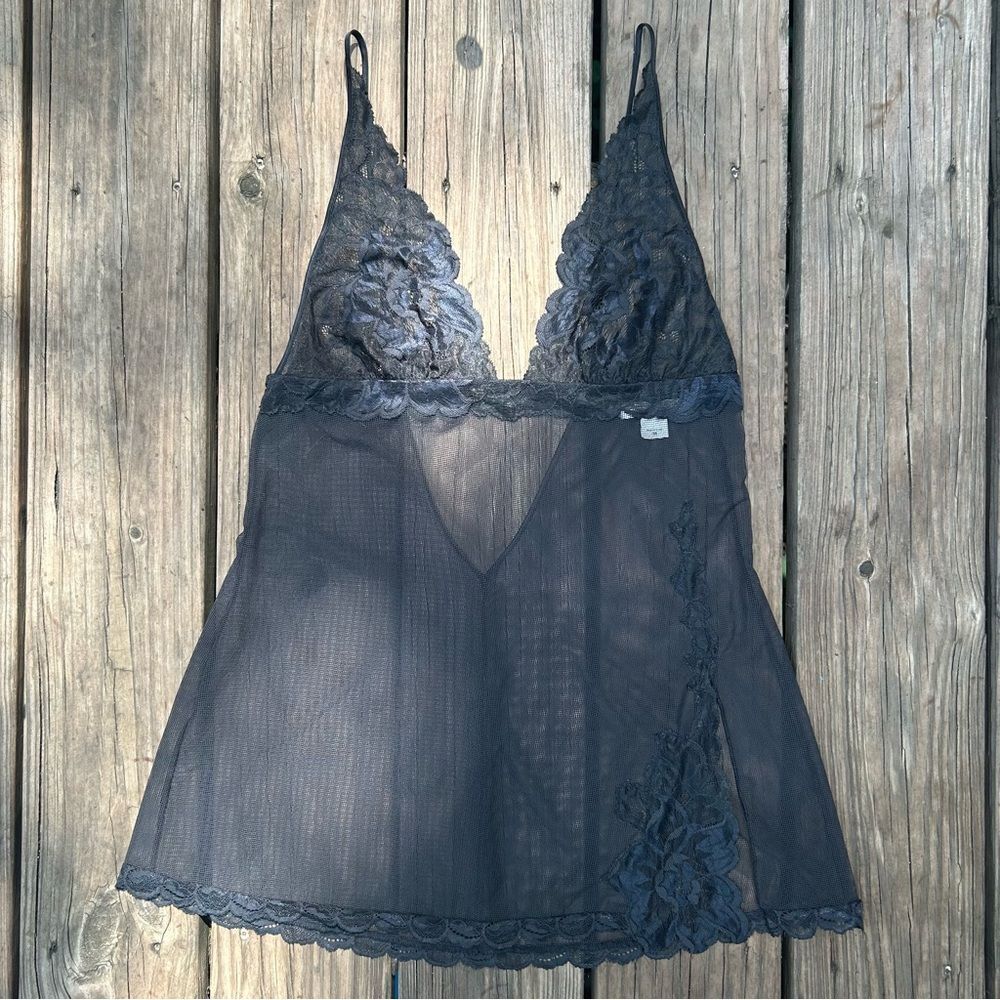 Victoria’s Secret Black Lace Babydoll Lingerie Top/Dress with Slit